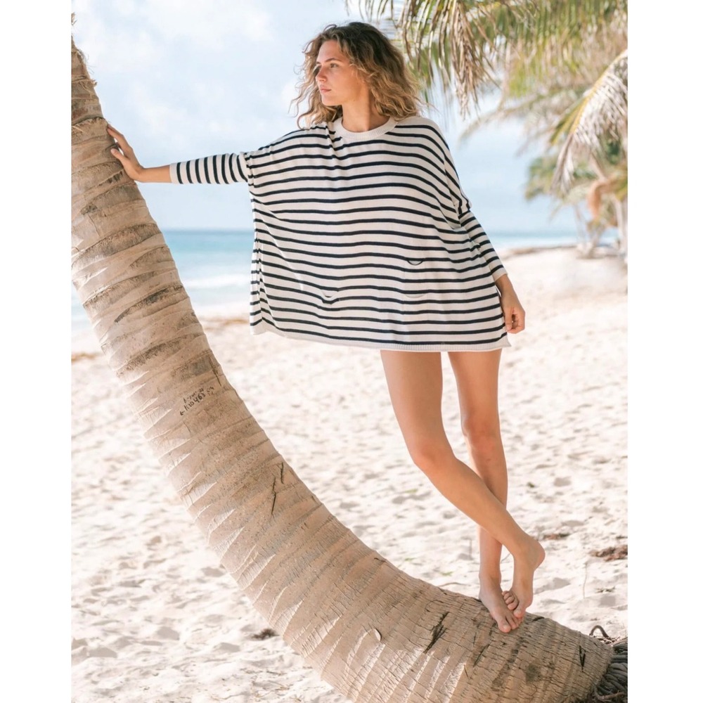 Mersea Catalina Sweater Oversized Striped Sweater Navy White One Size OS